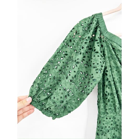 Veronica Beard Cali Off Shoulder Broderie Anglaise Cotton Voile Maxi Dress Green - Picture 5 of 8